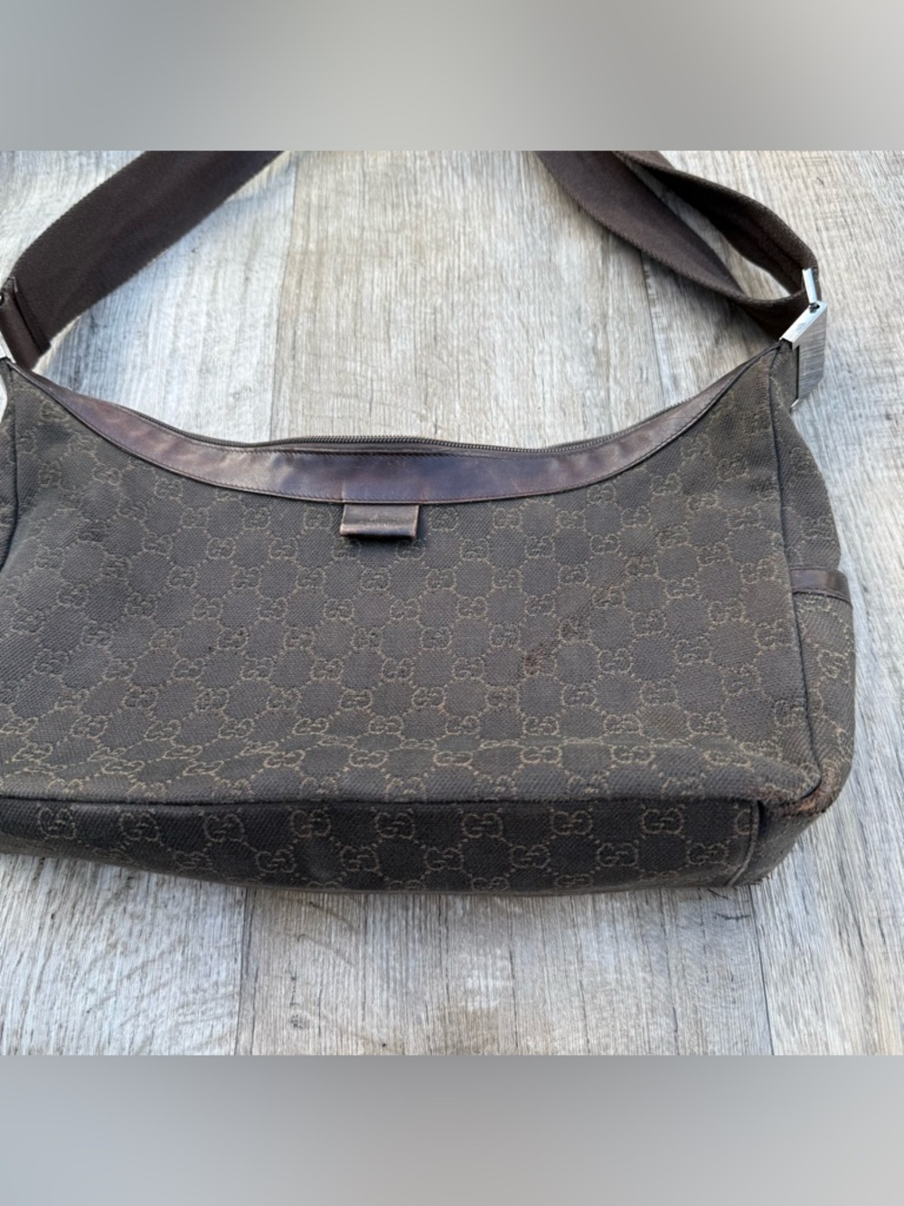 Vintage Gucci GG Canvas Monogram Messenger Bag Dark Brown Flaws** - Picture 2 of 14